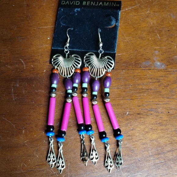 New David Benjamin Pink and Purple Dangle Earrings - Picture 1 of 1